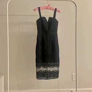 Ever New Melbourne Black Lace Midi Dress US 2 Sheer Hem Overlay Bodycon Cockatil